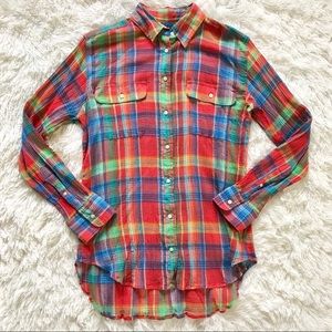 L. Ralph Lauren Small Plaid lightweight Button top